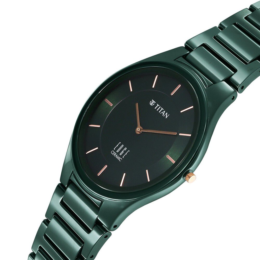 Titan Edge Ceramic Quartz in Glossy Green Dial Watch for Men - The Watch Factory ®