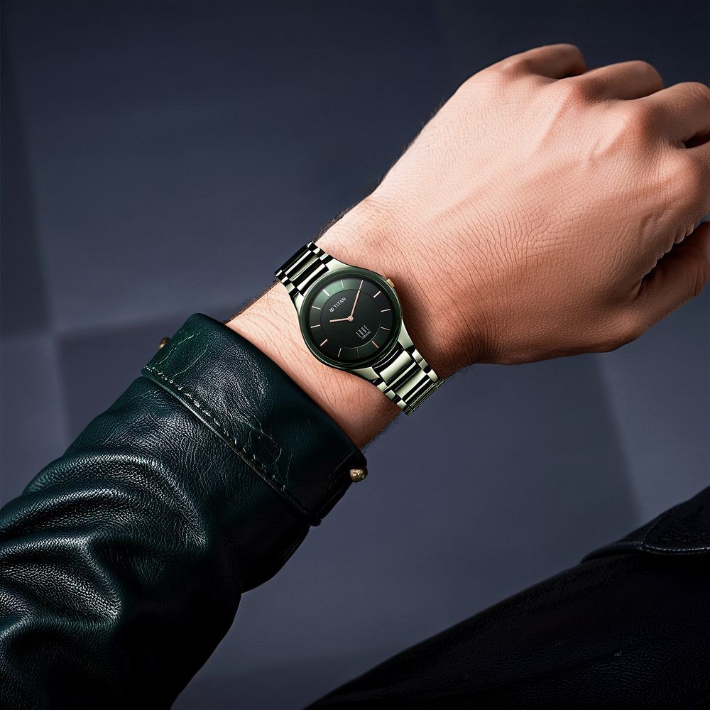 Titan Edge Ceramic Quartz in Glossy Green Dial Watch for Men - The Watch Factory ®