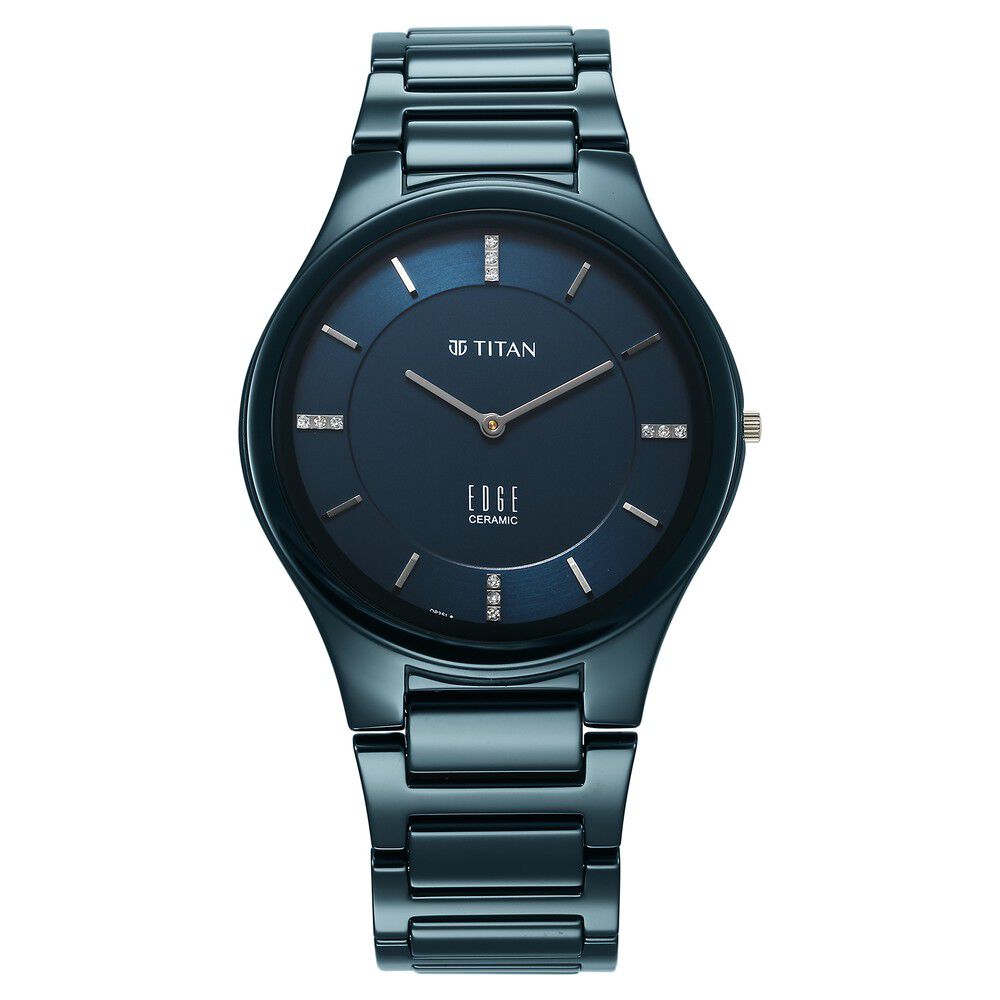 Titan Edge Ceramic Quartz in Atlantic Blue Dial with Diamonds Watch for Men - The Watch Factory ®