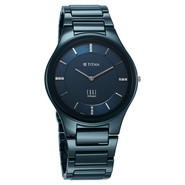 Titan Edge Ceramic Quartz in Atlantic Blue Dial with Diamonds Watch for Men - The Watch Factory ®
