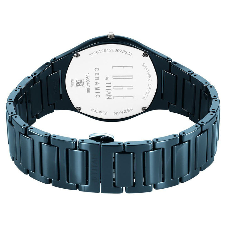 Titan Edge Ceramic Slim Ceramic Strap Blue Dial With Diamonds Analog Watch for Men 1696QC09