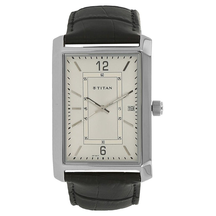Titan White Dial Analog with Date Leather Strap watch forMen-NK1697SL01