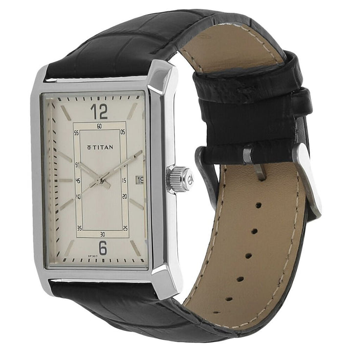Titan White Dial Analog with Date Leather Strap watch forMen-NK1697SL01