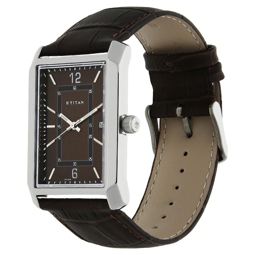 Titan Quartz Analog with Date Brown Dial Leather Strap Watch for Men-NN1697SL02