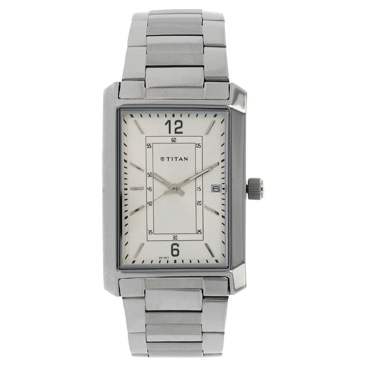 Titan Quartz Analog with Date White Dial Stainless Steel Strap Watch for Men-NK1697SM01
