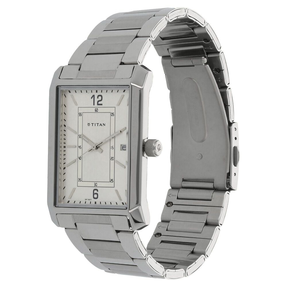 Titan Quartz Analog with Date White Dial Stainless Steel Strap Watch for Men-NK1697SM01