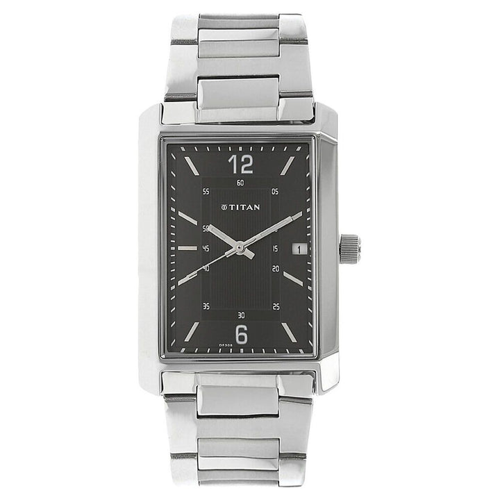 Titan Quartz Analog with Date Black Dial Stainless Steel Strap Watch for Men-NK1697SM02
