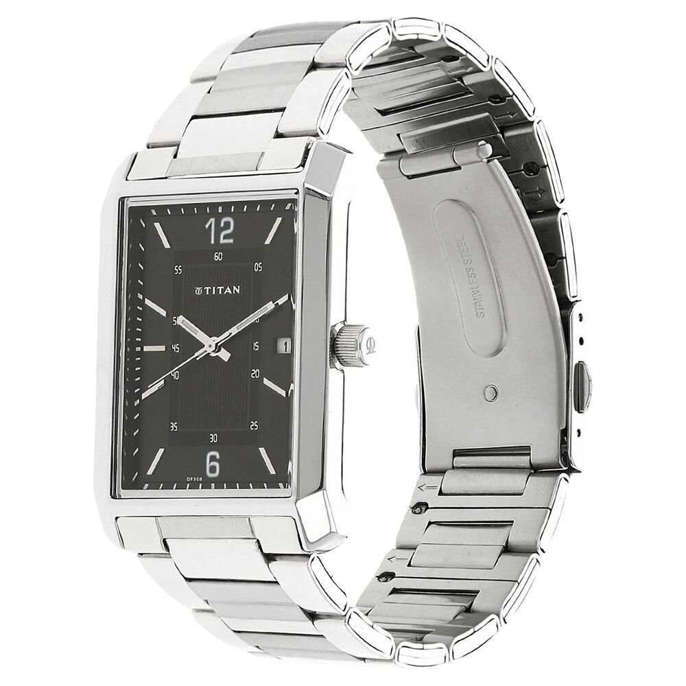 Titan Quartz Analog with Date Black Dial Stainless Steel Strap Watch for Men-NK1697SM02