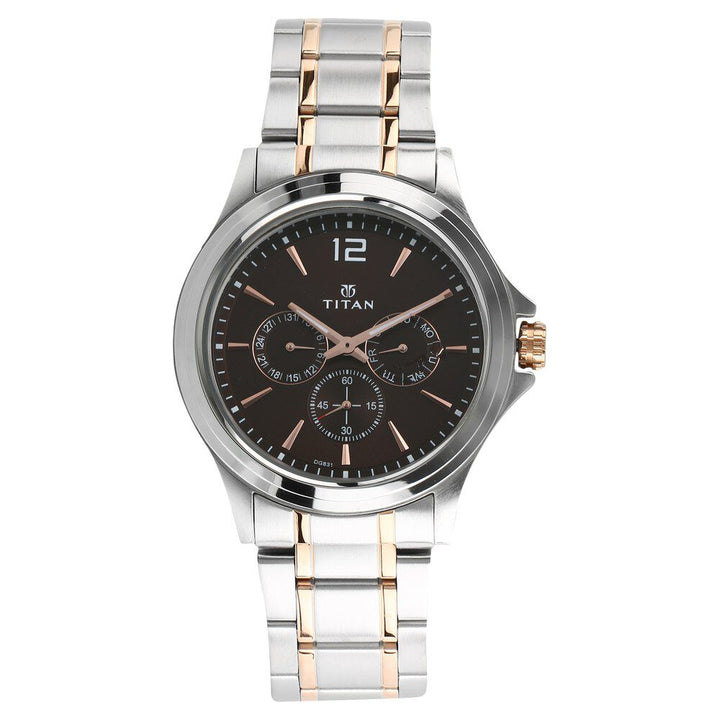 Titan Workwear Quartz Multifunction Brown Dial Stainless Steel Strap watch for Men NS1698KM01