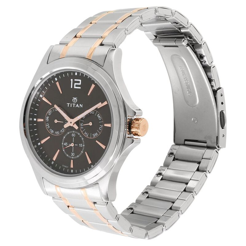 Titan Workwear Quartz Multifunction Brown Dial Stainless Steel Strap watch for Men 1698km01