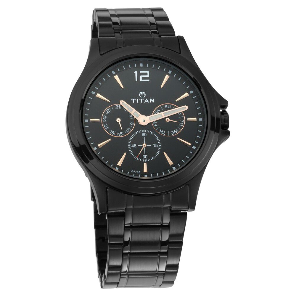 Titan Quartz Multifunction Black Dial Stainless Steel Strap Watch for Men - The Watch Factory ®