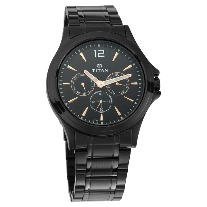Titan Quartz Multifunction Black Dial Stainless Steel Strap Watch for Men - The Watch Factory ®