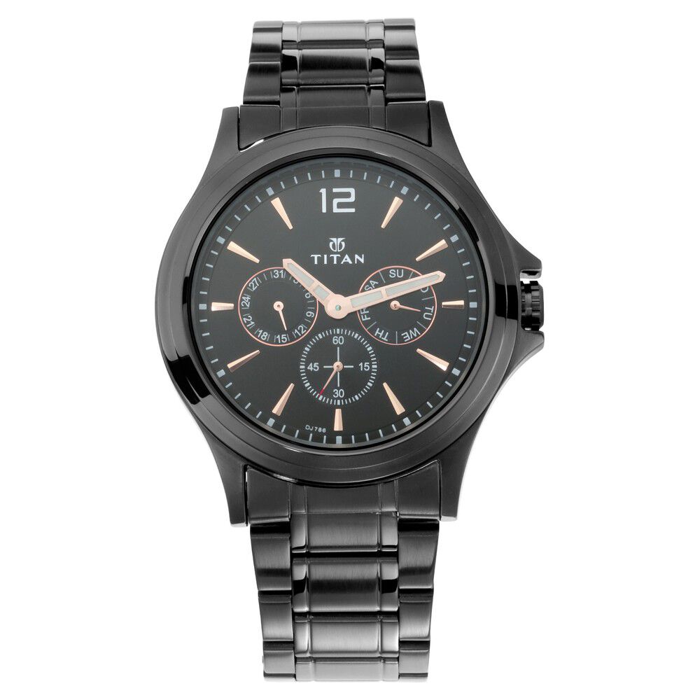 Titan Quartz Multifunction Black Dial Stainless Steel Strap Watch for Men - The Watch Factory ®