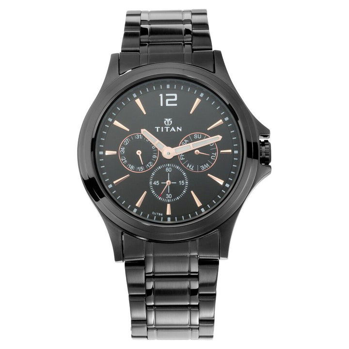 Titan Quartz Multifunction Black Dial Stainless Steel Strap Watch for Men - The Watch Factory ®