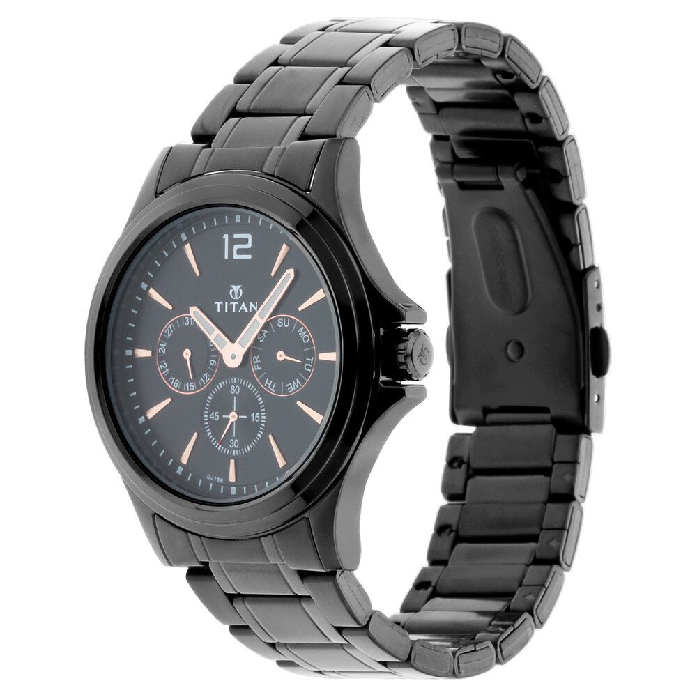 Titan Quartz Multifunction Black Dial Stainless Steel Strap Watch for Men - The Watch Factory ®