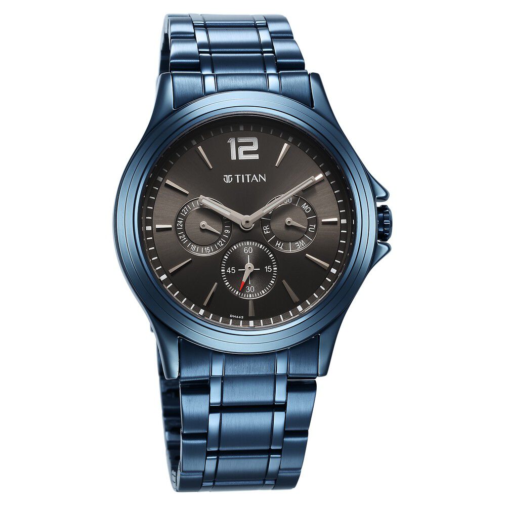 Titan Neo Splash Anthracite Dial Quartz Multifunction Stainless Steel Strap Watch for Men - The Watch Factory ®