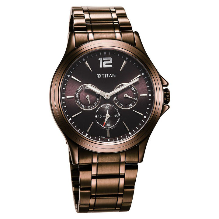 Titan Neo Splash Quartz Multifunction Brown Dial Stainless Steel Strap Watch for Men - The Watch Factory ®