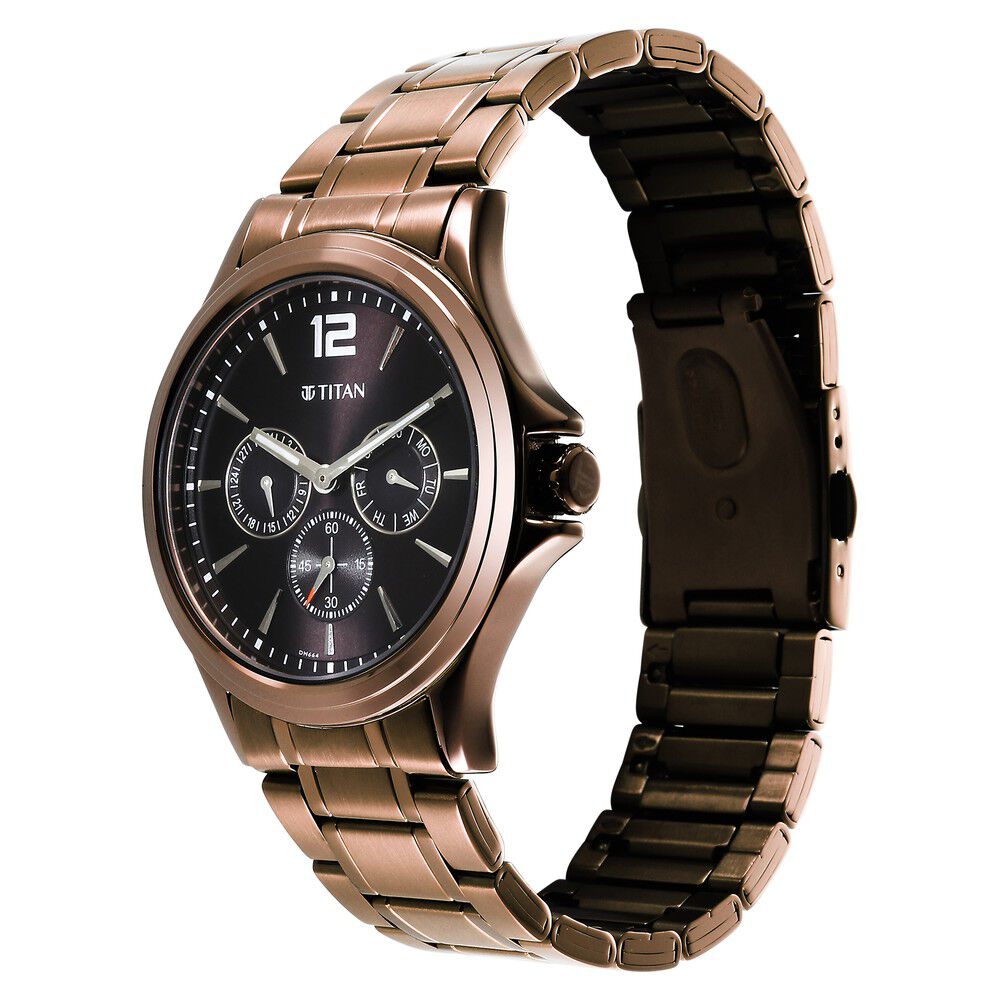 Titan Neo Splash Quartz Multifunction Brown Dial Stainless Steel Strap Watch for Men - The Watch Factory ®