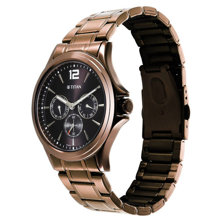 Titan Neo Splash Quartz Multifunction Brown Dial Stainless Steel Strap Watch for Men - The Watch Factory ®