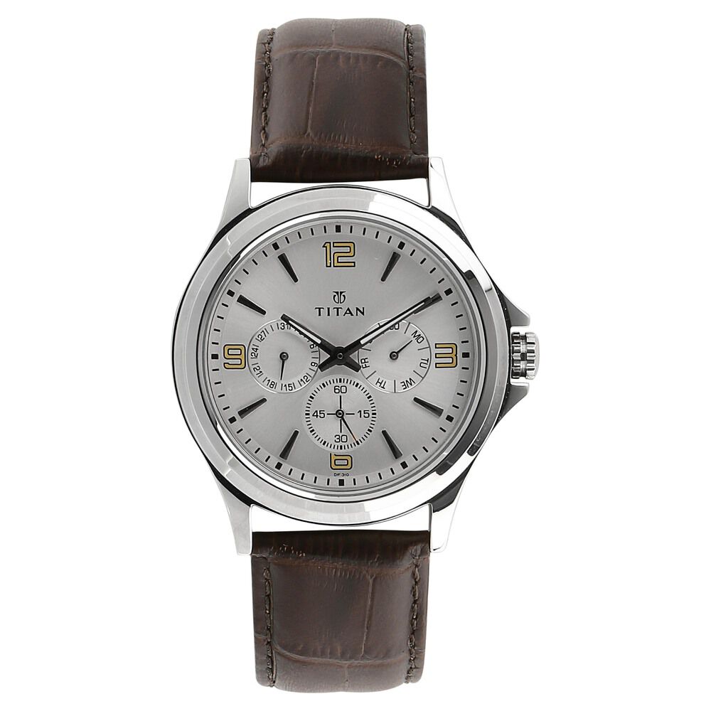 Titan Quartz Multifunction Silver Dial Leather Strap Watch for Men - The Watch Factory ®