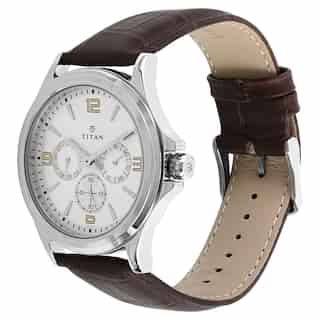 Titan Silver Dial Brown Leather Strap Watch NQ1698SL01 (DF310)