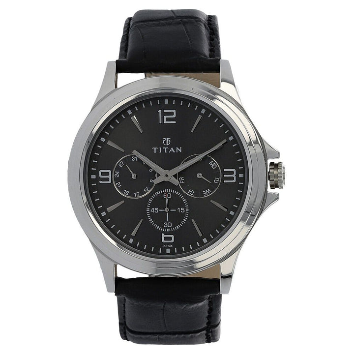 Titan Quartz Multifunction Anthracite Dial Leather Strap watch for Men NS1698SL02