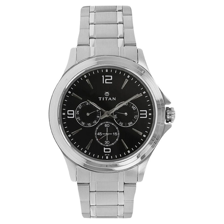 Titan Quartz Multifunction Black Dial Stainless Steel Strap Watch for Men - The Watch Factory ®