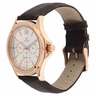 Titan Workwear Watch with White Dial & Leather Strap NQ1698WL01