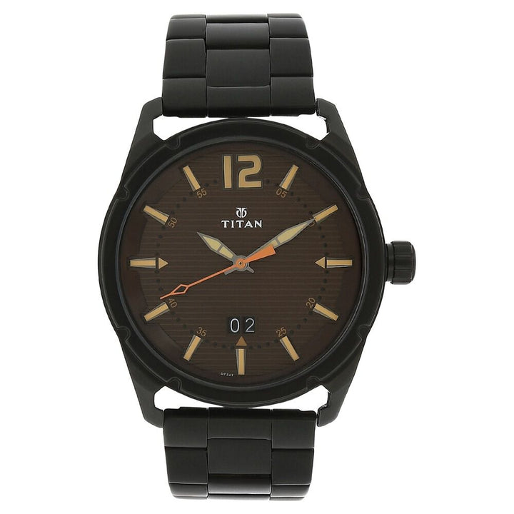 Titan Quartz Brown Dial Analog with Date Stainless Steel Strap watch for Men-NJ1699NM01