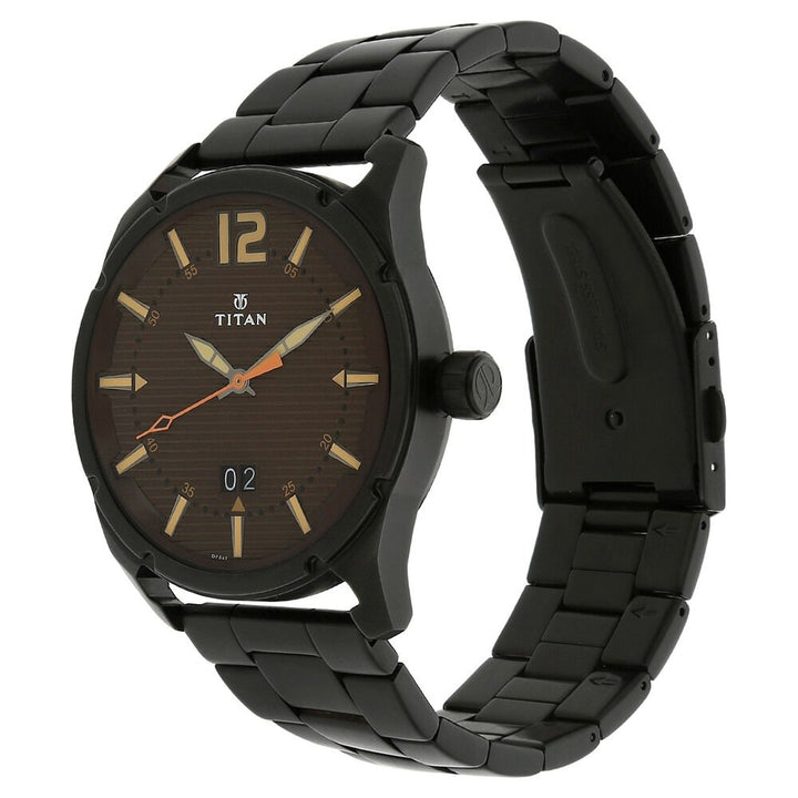 Titan Quartz Brown Dial Analog with Date Stainless Steel Strap watch for Men-NJ1699NM01
