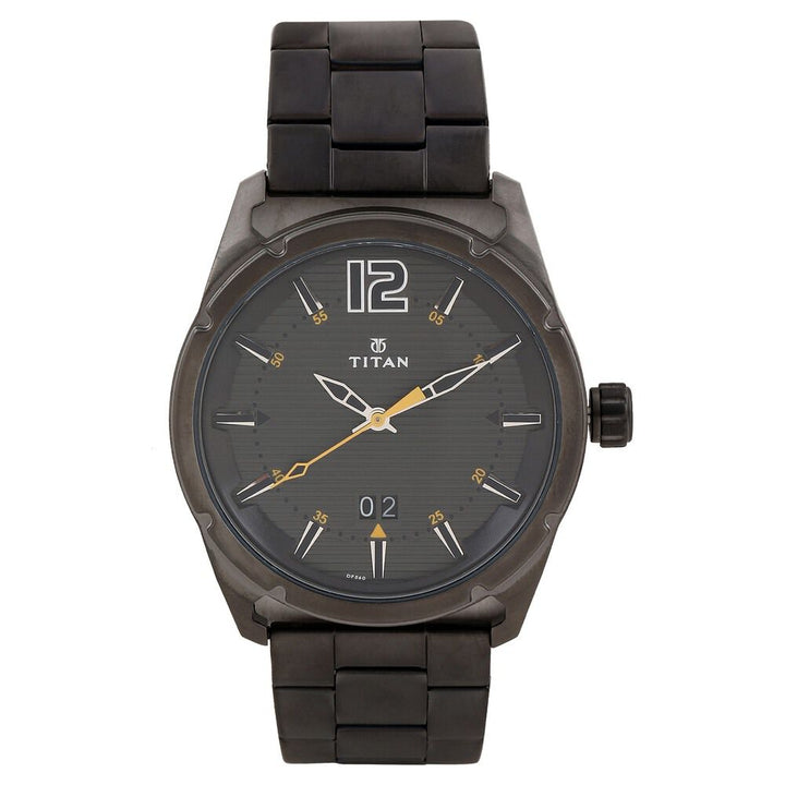 Titan Quartz Analog with Date Black Dial Stainless Steel Strap Watch for Men-NK1699QM01