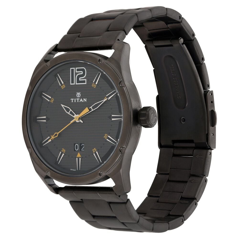 Titan Quartz Analog with Date Black Dial Stainless Steel Strap Watch for Men-NK1699QM01