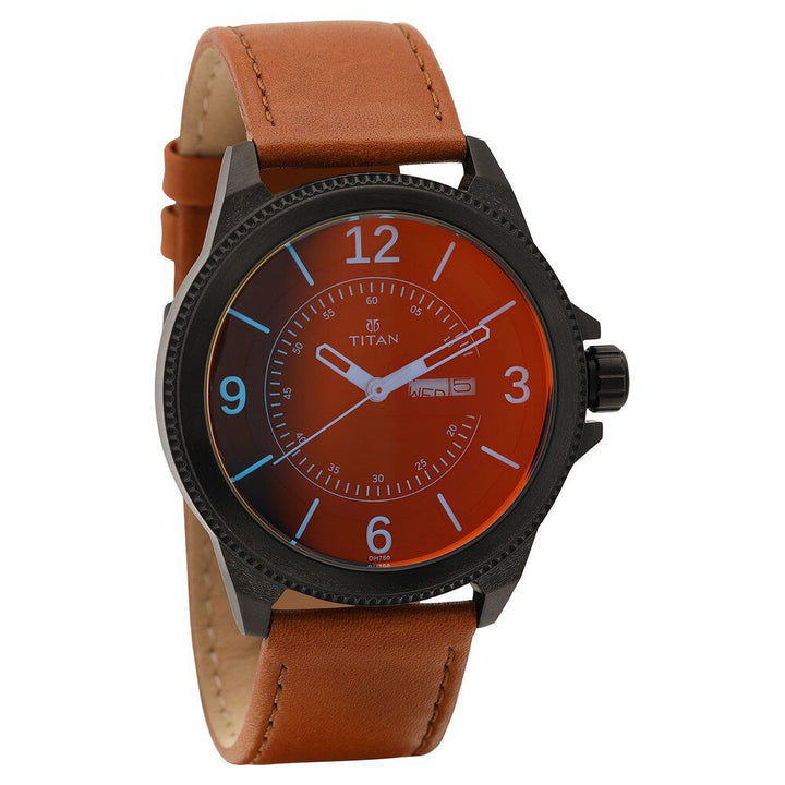 Titan Analog Black Dial DayDate Leather Strap watch for Men NS1701NL01