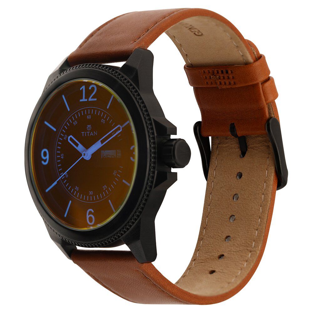Titan Analog Black Dial DayDate Leather Strap watch for Men NS1701NL01