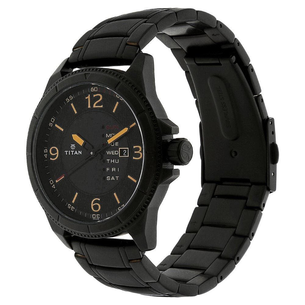 Titan Quartz Analog with Day and Date Black Dial Stainless Steel Strap Watch for Men-NS1701NM01
