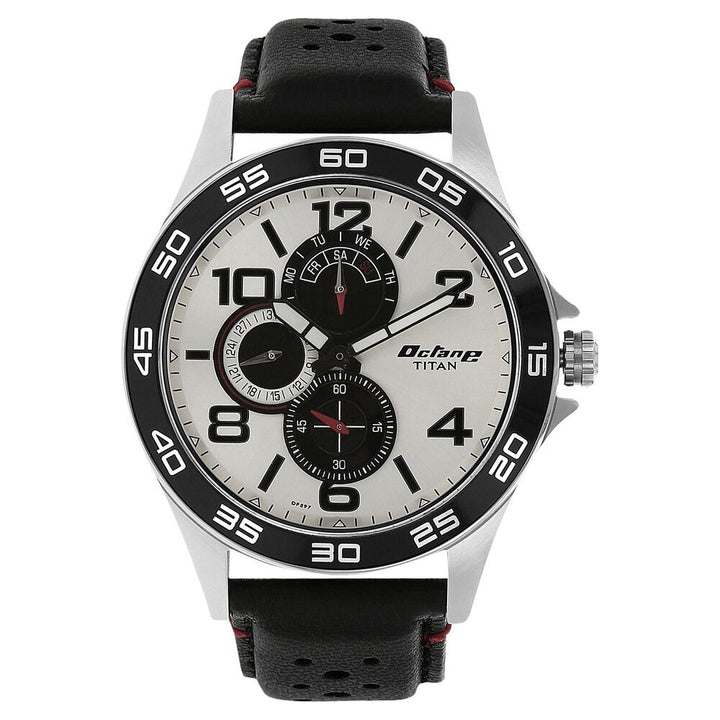 Titan Quartz Analog with Day and Date Silver Dial Leather Strap Watch for Men-NM1702KL01