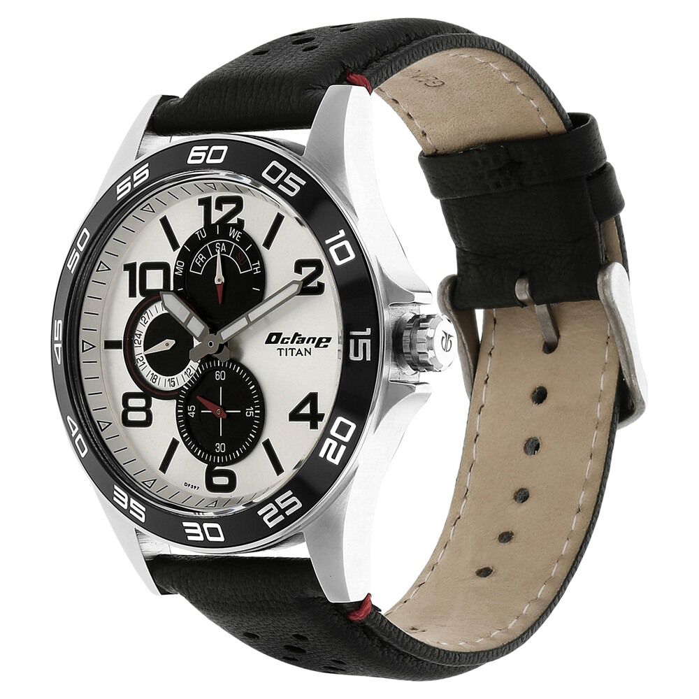 Titan Quartz Analog with Day and Date Silver Dial Leather Strap Watch for Men-NM1702KL01