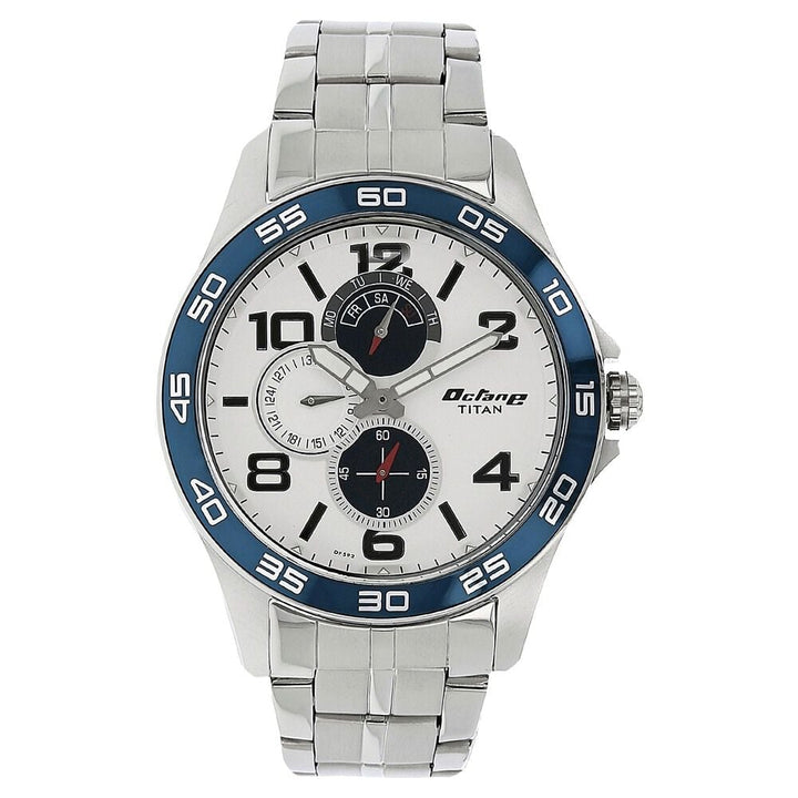 Titan Quartz Analog with Day and Date Silver Dial Metal Strap Watch for Men-NL1702KM01
