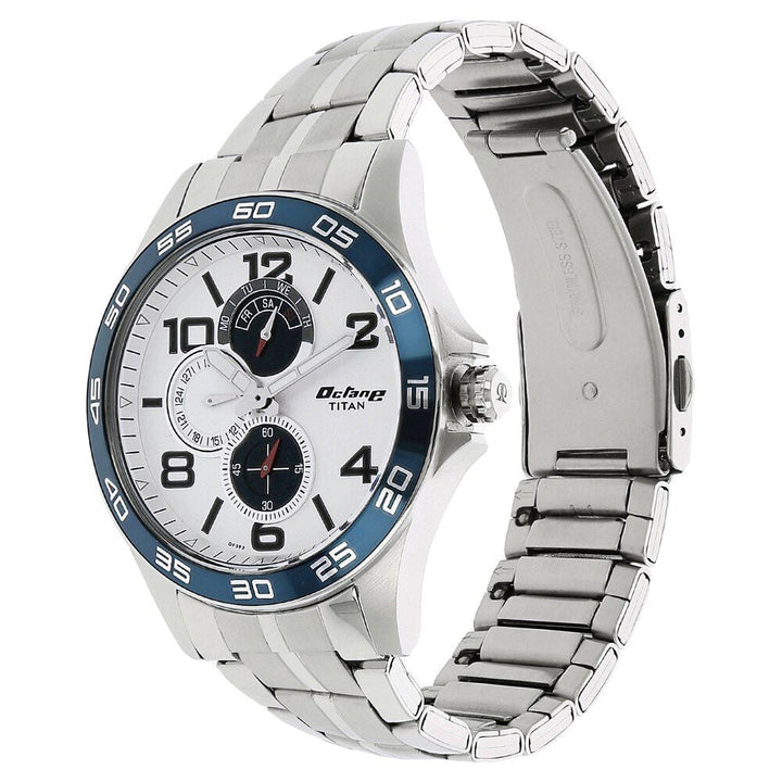 Titan Quartz Analog with Day and Date Silver Dial Metal Strap Watch for Men-NL1702KM01
