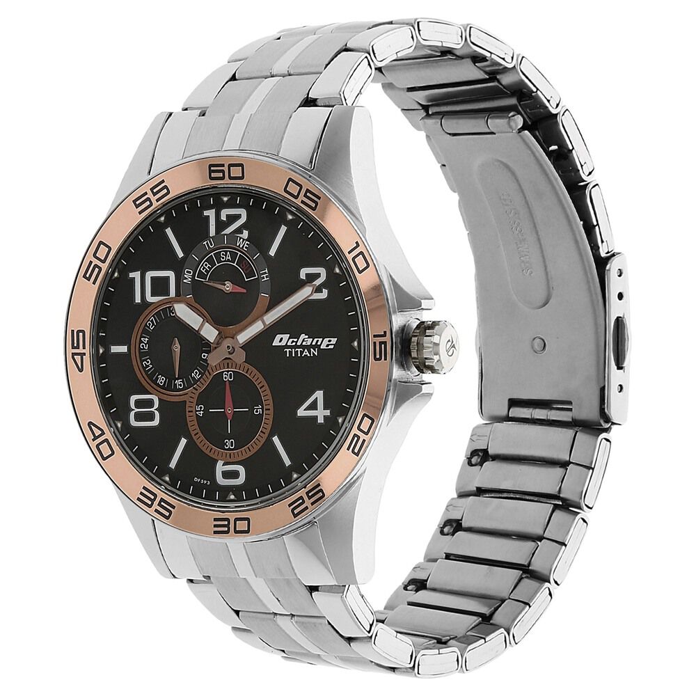 Titan Quartz Multifunction Black Dial Metal Strap Watch for Men-NL1702KM02