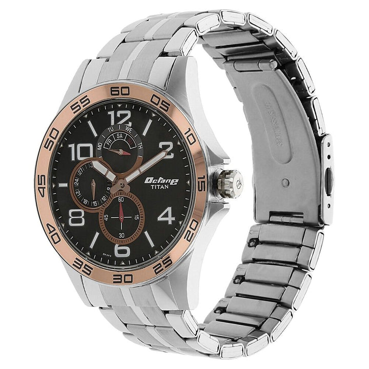Titan Quartz Multifunction Black Dial Metal Strap Watch for Men-NL1702KM02