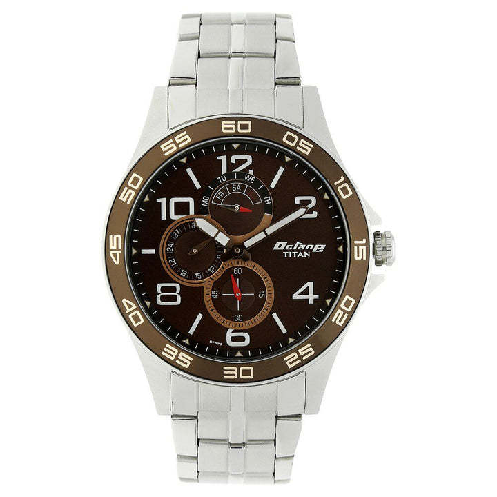 Titan Analog with Day and Date Brown Dial Stainless Steel Strap watch for Men-NL1702KM03