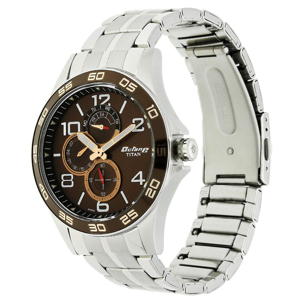 Titan Analog with Day and Date Brown Dial Stainless Steel Strap watch for Men-NL1702KM03
