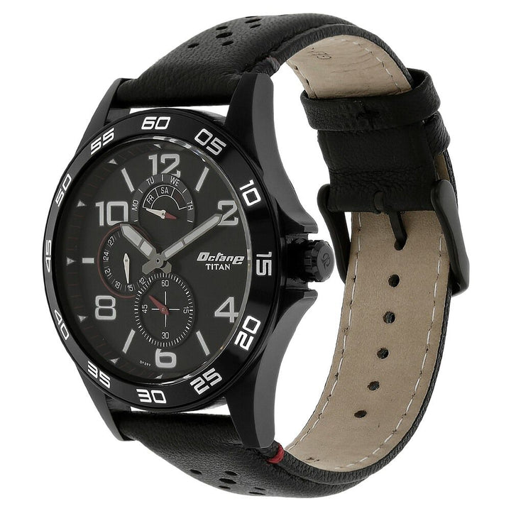 Titan Quartz Analog with Day and Date Black Dial Leather Strap Watch for Men NR1702NL01