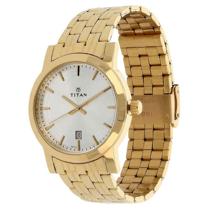 Titan Quartz Analog with Date Silver Dial Stainless Steel Strap Watch for Men-1703YM01