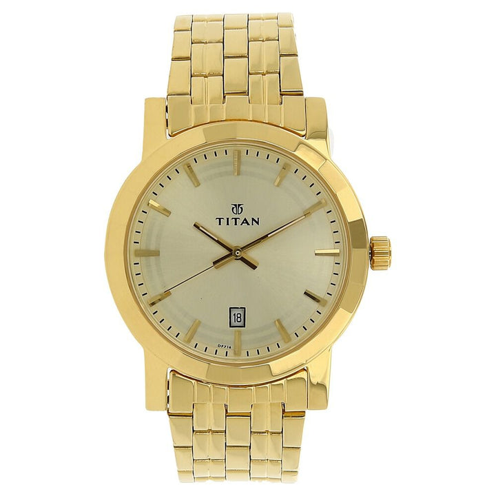 Titan Quartz Analog with Date Champagne Dial Stainless Steel Strap Watch for Men-1703YM02