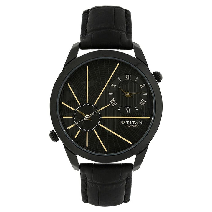 Titan Quartz Analog Black Dial Leather Strap Watch for Men-NM1707NL01