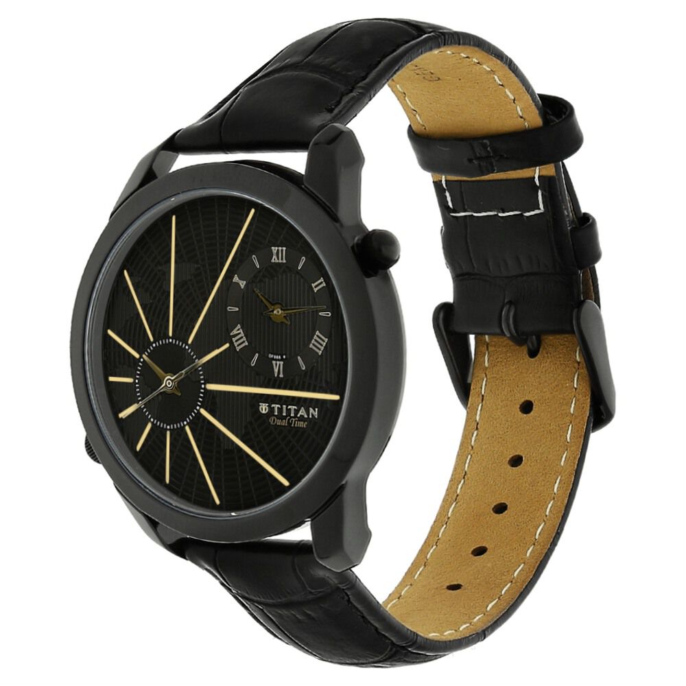 Titan Quartz Analog Black Dial Leather Strap Watch for Men-NM1707NL01