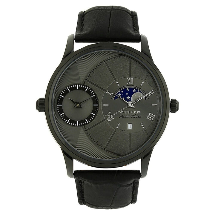 Titan Globe Trotter Grey Dial Quartz Multifunction Leather Strap Watch for Men-NN1710NL01