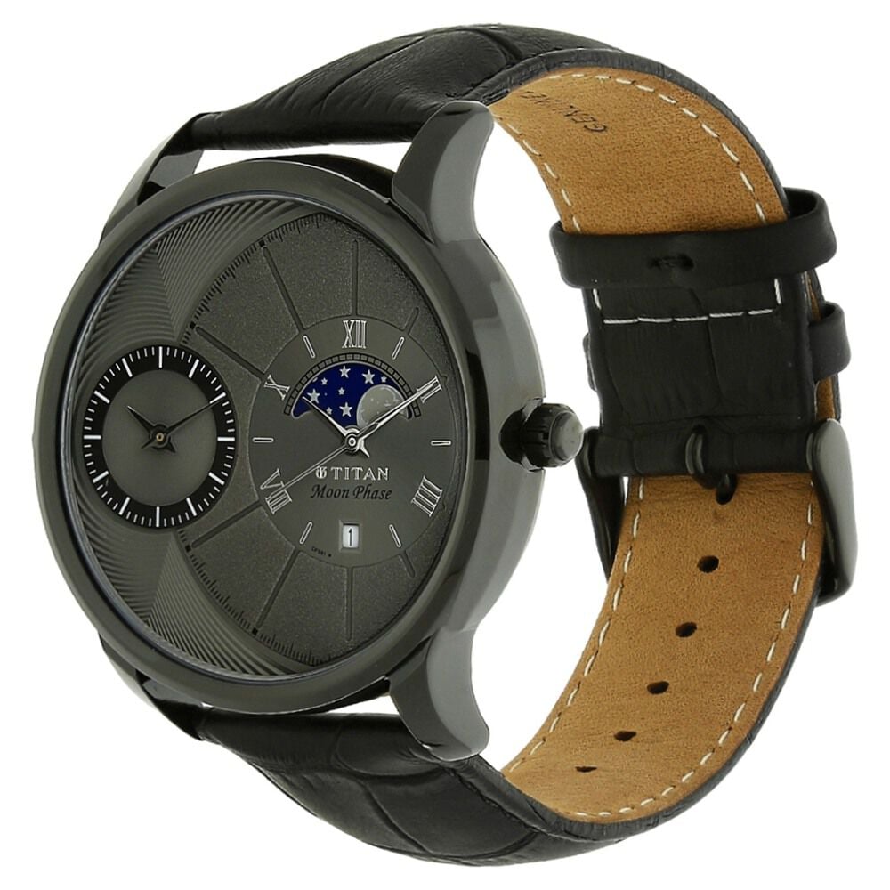 Titan Globe Trotter Grey Dial Quartz Multifunction Leather Strap Watch for Men-NN1710NL01